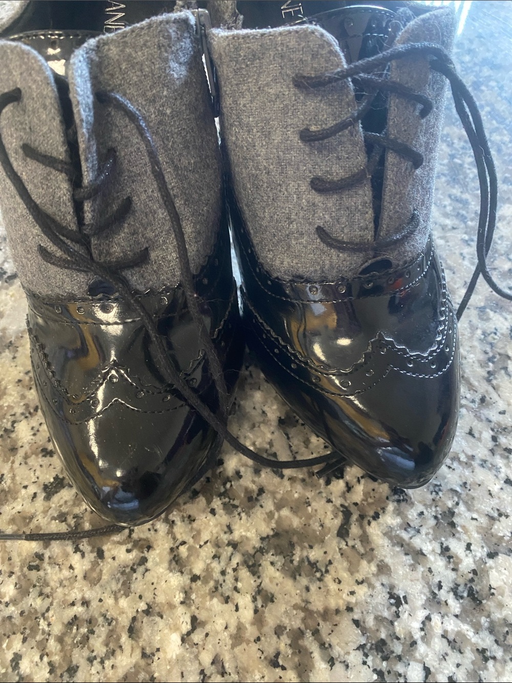 Lane Bryant Black Patent and Gray Wool Lace-Up Brogues - Picture 3 of 9